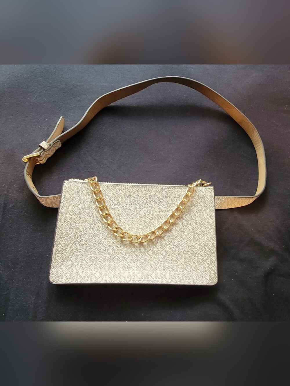 Michael Kors Metallic Gold Logo Chain Strap Crossbody